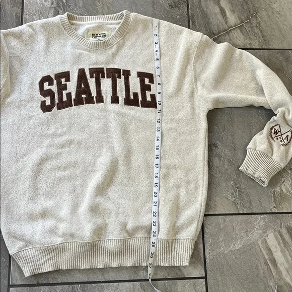 🤍 New York Popular Seattle Crewneck Sweatshirt Size XL Oatmeal Brown Unisex - Picture 7 of 8